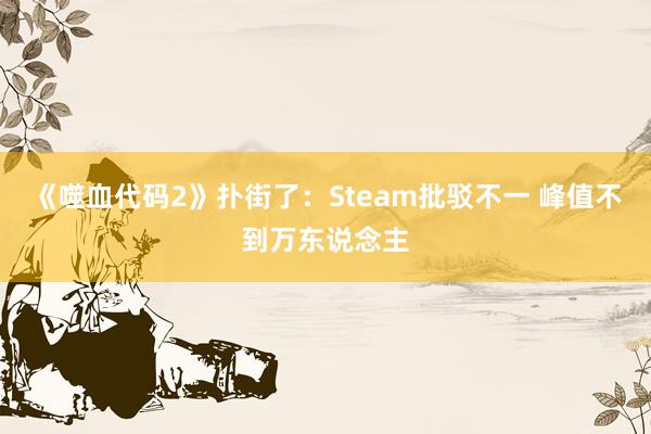 《噬血代码2》扑街了：Steam批驳不一 峰值不到万东说念主
